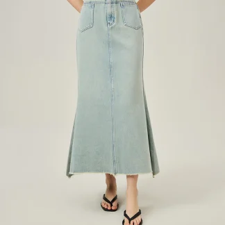 Light Long Fishtail Denim Skirt