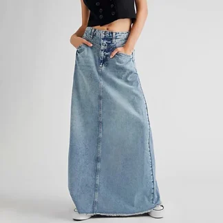 Retro Maxi Loose Fit Denim Skirt