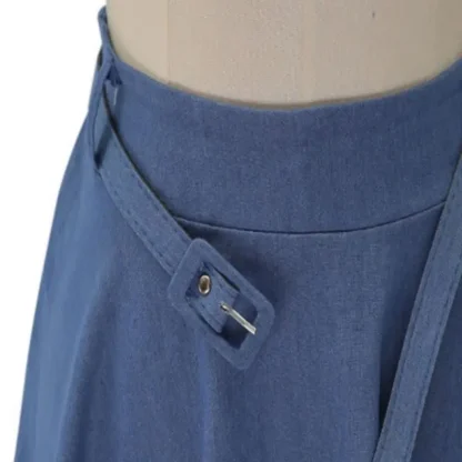 Belted Waist A-line Denim Skirt - Image 10