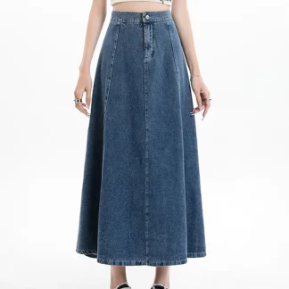 Casual Plain Long Denim Skirt