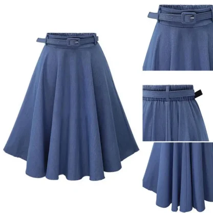 Belted Waist A-line Denim Skirt - Image 8