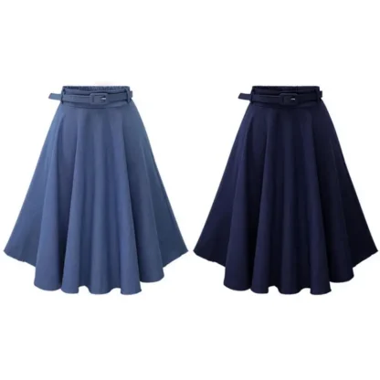 Belted Waist A-line Denim Skirt - Image 6