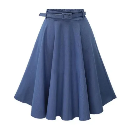 Belted Waist A-line Denim Skirt