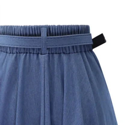 Belted Waist A-line Denim Skirt - Image 4