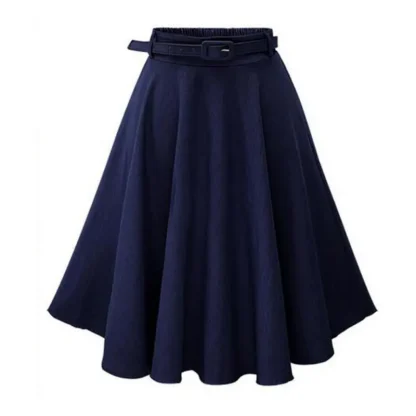 Belted Waist A-line Denim Skirt - Image 9